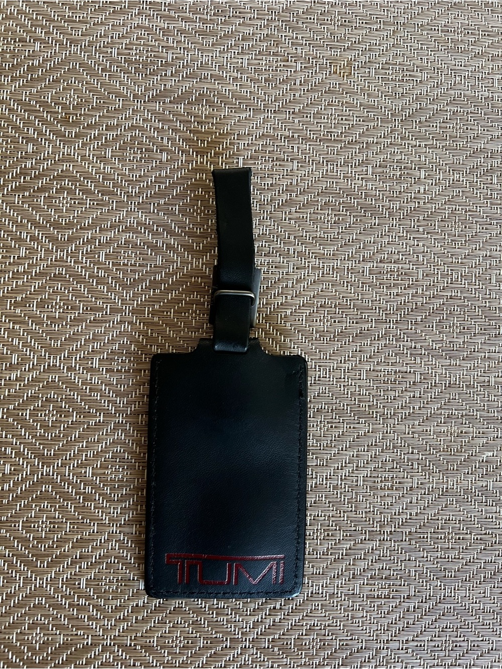 TUMI Black Alpha Leather Luggage Tag with Red Logo